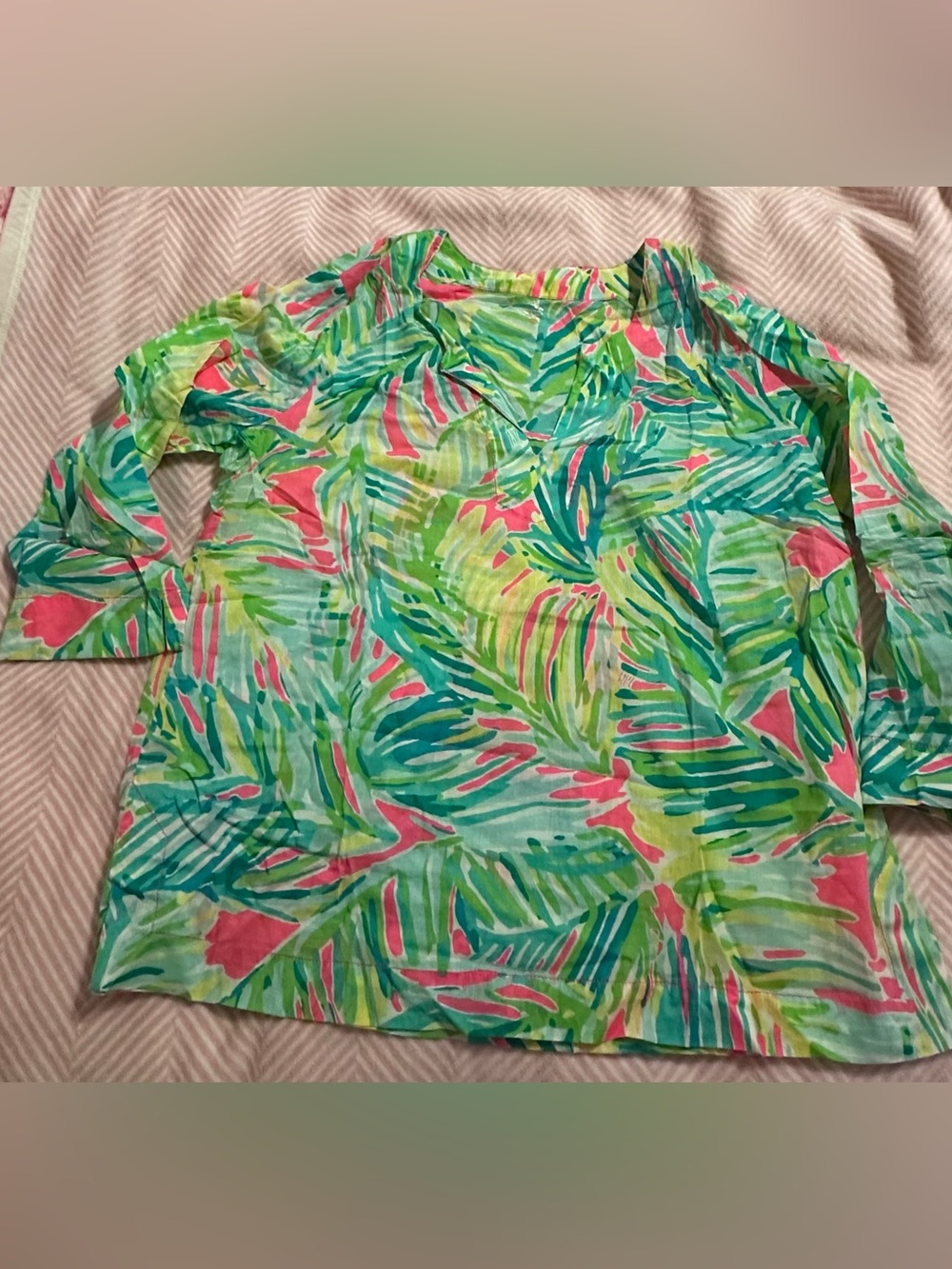 Tropical Print Tunic Top in Green & Pink